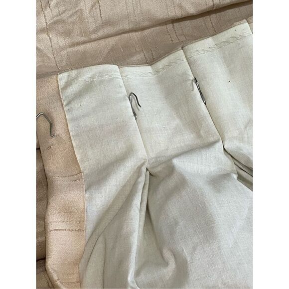 Vintage Silk Curtain Panel Pencil Pleat Handmade Beige 34” w x 86” l - Picture 3 of 7